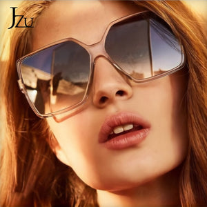 JZU Women Oversize Sunglasses Black Leopard Gradient Plastic Brand Designer Female big retro Sunglasses for women oculos