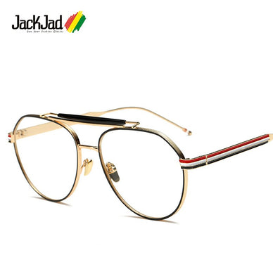 JackJad 2022  Vintage Round Metal Style Plain Glasses Brand Design Three Color Stripes Eyewear Frame Oculos De Grau BT117