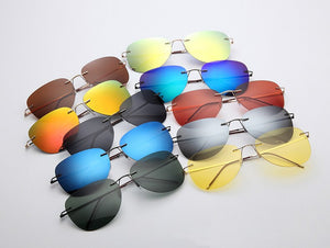 JackJad Men Ultralight Titanium Polarized Folding Hinge Sunglasses Rimless Aviation Style Brand Design Sun Glasses Oculos De Sol