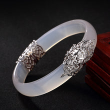 Carica l'immagine nel visualizzatore di Gallery, Jade bangles 925 sterling silver mosaic Chalcedony pure luster women bangles palace jewelry classic elegant design nice gift