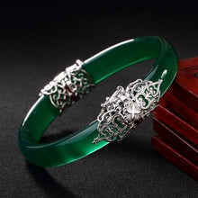 Carica l'immagine nel visualizzatore di Gallery, Jade bangles 925 sterling silver mosaic Chalcedony pure luster women bangles palace jewelry classic elegant design nice gift
