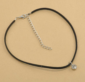 Japan And South Korea Simple Fashion Velvet Crystal Pendant Necklace Jewelry Leather Rope Chain Drill Female Pendant Necklace