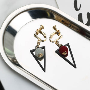 Japan and South Korea Models Simple Stylish Velvet Ball Geometry Triangle Without Pierced Earrings