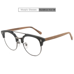 Japanese Brand Acetate Glasses Frame Man Women Wood Grain Myopia Computer Eyeglasses 2023 Eyewear Prescription Spectacle Metal
