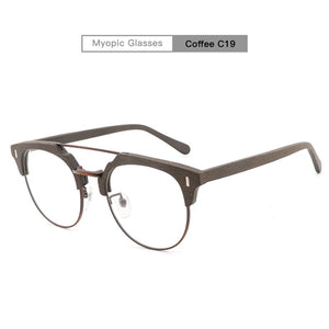 Japanese Brand Acetate Glasses Frame Man Women Wood Grain Myopia Computer Eyeglasses 2023 Eyewear Prescription Spectacle Metal