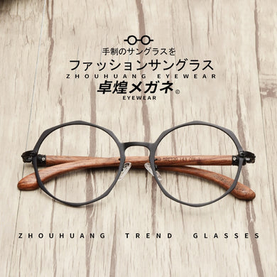 Japanese Brand Round Glasses Frame Man Women 100% Wood Myopia Computer Eyeglasses Frame 2022 Eyewear Prescription Glasses Metal