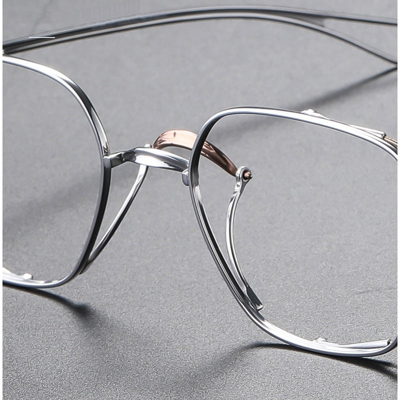 Japanese Handmade Design Pure Titanium Square Glasses Frame Men Double Beam Prescription Eyeglasses Women Optical Eyewear DTX124