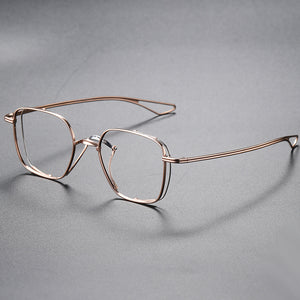 Japanese Handmade Design Pure Titanium Square Glasses Frame Men Double Beam Prescription Eyeglasses Women Optical Eyewear DTX124