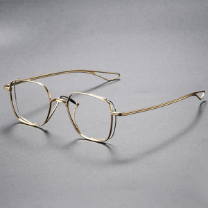 Japanese Handmade Design Pure Titanium Square Glasses Frame Men Double Beam Prescription Eyeglasses Women Optical Eyewear DTX124
