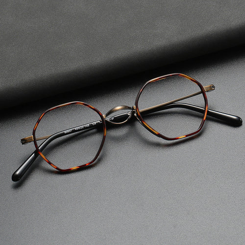 Japanese Handmade Designer Titanium Acetate Women Glasses Frame Men Retro Polygonal 80837 Myopia Eyeglasses Eyewear Optical Lens