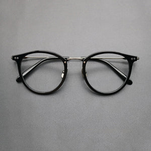 Japanese Handmade Round Optical Glasses Frame Men Acetate Prescription Eyeglasses Women Pure Titanium Myopia Spectacles Fashion