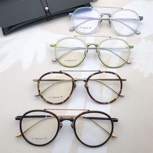 Japanese Handmade Titanium Double Beam Round OpticsReading Eyeglasses Myopia Progressive Glasses Frame Men's Women