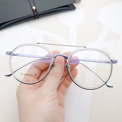 Japanese Handmade Titanium Double Beam Round OpticsReading Eyeglasses Myopia Progressive Glasses Frame Men's Women