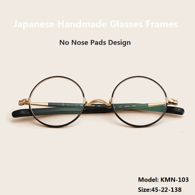 Japanese Handmade Vintage Glasses Frames Acetate Eyeglasses No Nose Pads Eyewear Round Men Woman Frame Popular Myopia KMN103