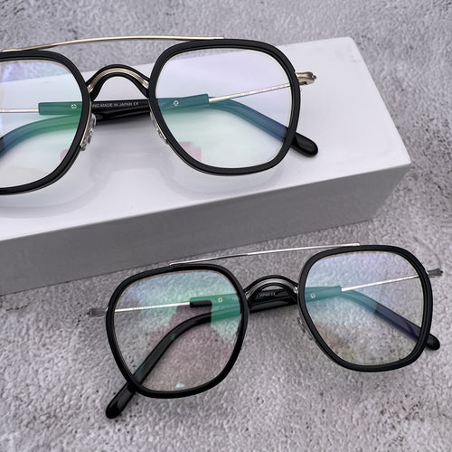 Japanese Retro Handmade Titanium Glasses Frame Men Square Prescriptipn Eyeglasses Women Optical Myopia Double Beam Eyewear Gafas
