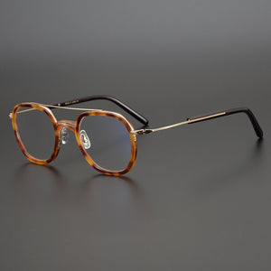 Japanese Retro Handmade Titanium Glasses Frame Men Square Prescriptipn Eyeglasses Women Optical Myopia Double Beam Eyewear Gafas