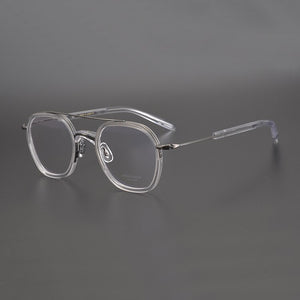 Japanese Retro Handmade Titanium Glasses Frame Men Square Prescriptipn Eyeglasses Women Optical Myopia Double Beam Eyewear Gafas