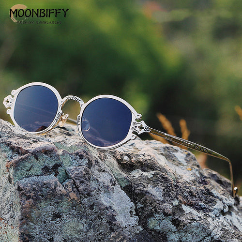 Occhiali da sole ovali Steampunk in stile giapponese Occhiali da vista con montatura in metallo gotico inciso Occhiali da tiro da strada Occhiali da sole UV400 
