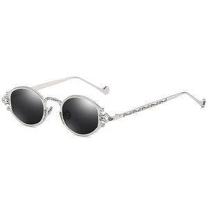 Occhiali da sole ovali Steampunk in stile giapponese Occhiali da vista con montatura in metallo gotico inciso Occhiali da tiro da strada Occhiali da sole UV400 