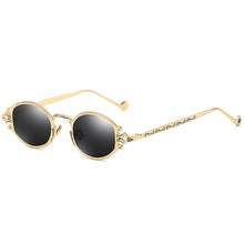 Carica l&#39;immagine nel visualizzatore di Gallery, Occhiali da sole ovali Steampunk in stile giapponese Occhiali da vista con montatura in metallo gotico inciso Occhiali da tiro da strada Occhiali da sole UV400 