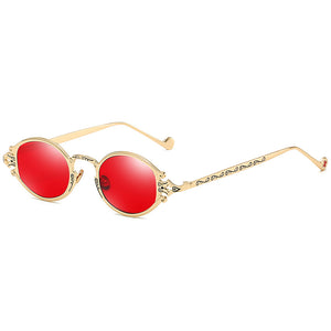 Occhiali da sole ovali Steampunk in stile giapponese Occhiali da vista con montatura in metallo gotico inciso Occhiali da tiro da strada Occhiali da sole UV400 