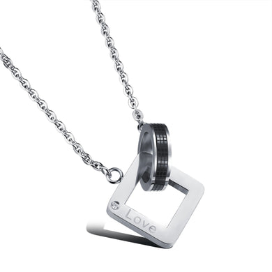 JeeMango Romantic Lovers' Pendant Necklaces Heart Design Stainless Steel Cubic Zirconia Women Men Jewelry Necklaces OGX1024