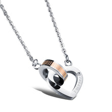 Carica l&#39;immagine nel visualizzatore di Gallery, JeeMango Romantic Lovers&#39; Pendant Necklaces Heart Design Stainless Steel Cubic Zirconia Women Men Jewelry Necklaces OGX1024