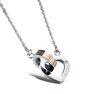 JeeMango Romantic Lovers' Pendant Necklaces Heart Design Stainless Steel Cubic Zirconia Women Men Jewelry Necklaces OGX1024
