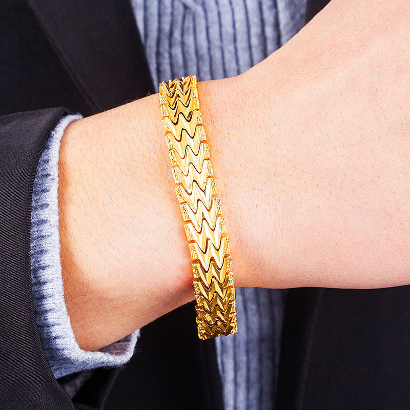 20CM Geometric 24K Gold High Quality Fashion Elegant Men Bracelets Jewelry Party Anniversary Gift