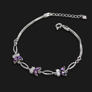 Pure 925 Sterling Silver Amethyst Bracelets For Women Fine Jewelry Butterfly Shape Link Chain Bangle Bracelet Gift