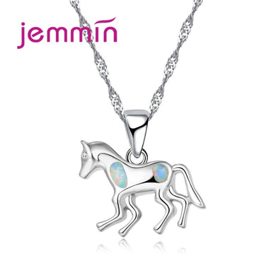 Trendy Blue Fire Opal Horse Pendant Necklace For Women 925 Sterling Silver Fine Jewelry Charm Girls Birthd Party Bijoux