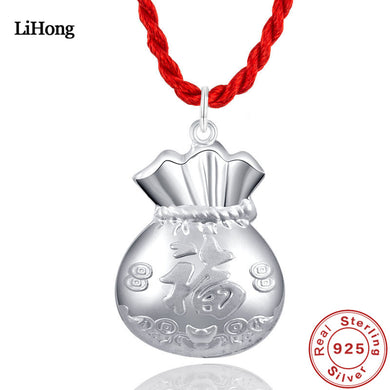Jewelry 100% 925 sterling silver Chinese national style bag pendant rope necklace girl boy gift
