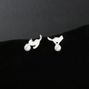 Jewelry Cat Simulated Pearl Earrings For Women Plain Stud Ear Cute Kitty High Quality Jewelry