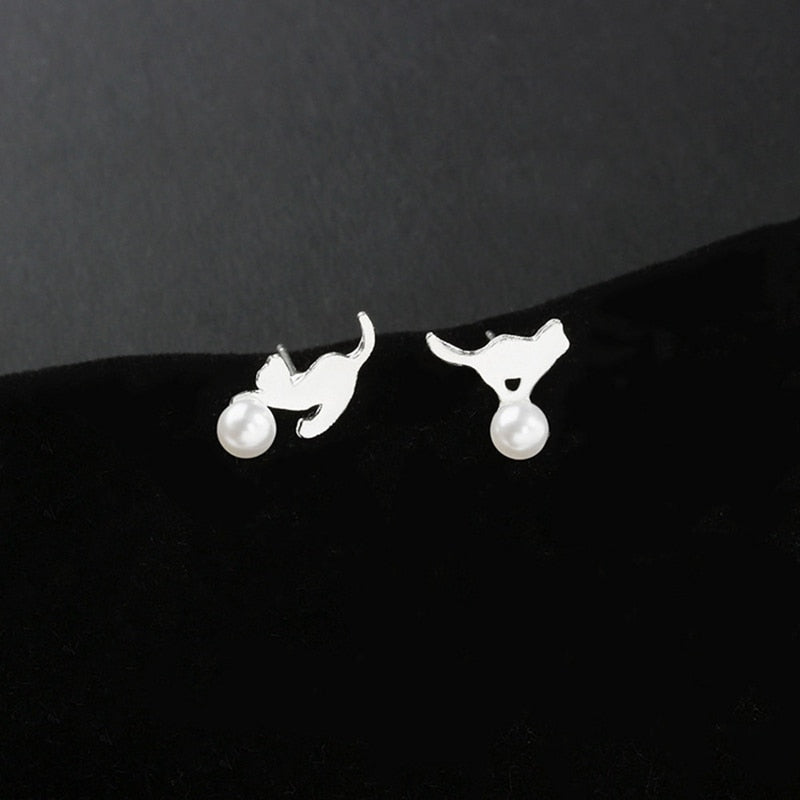 Jewelry Cat Simulated Pearl Earrings For Women Plain Stud Ear Cute Kitty High Quality Jewelry