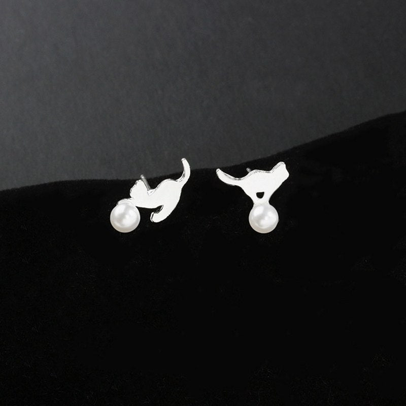Jewelry Cat Simulated Pearl Earrings For Women Plain Stud Ear Cute Kitty High Quality Jewelry