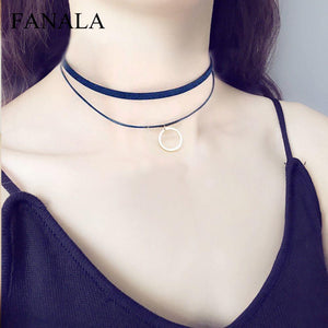 Jewelry NK767 Bijoux Leather New Minimalist Geometric Necklace For Gift Choker Circle Punk Women Gothic Short Summer Chain