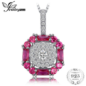 1.26ct Created Ruby Halo Pendant Necklace 925 Sterling Silver 45cm Chain New Fine Jewelry for Women Fashion