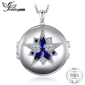 1.3ct Created Sapphire Pocket Pendant Necklace 925 Sterling Silver 18 Inches Chain Can Put Photos Necklace Jewelry