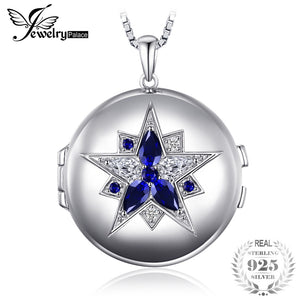 1.3ct Created Sapphire Pocket Pendant Necklace 925 Sterling Silver 45cm Box Chain Can Put Photos Necklaces Jewelry