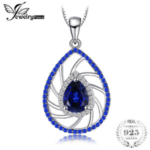 1.9ct Pear Shape Created Sapphire & Blue Spinel Pendant Necklaces For Women 925 Sterling Silver Chain Fine Jewelry