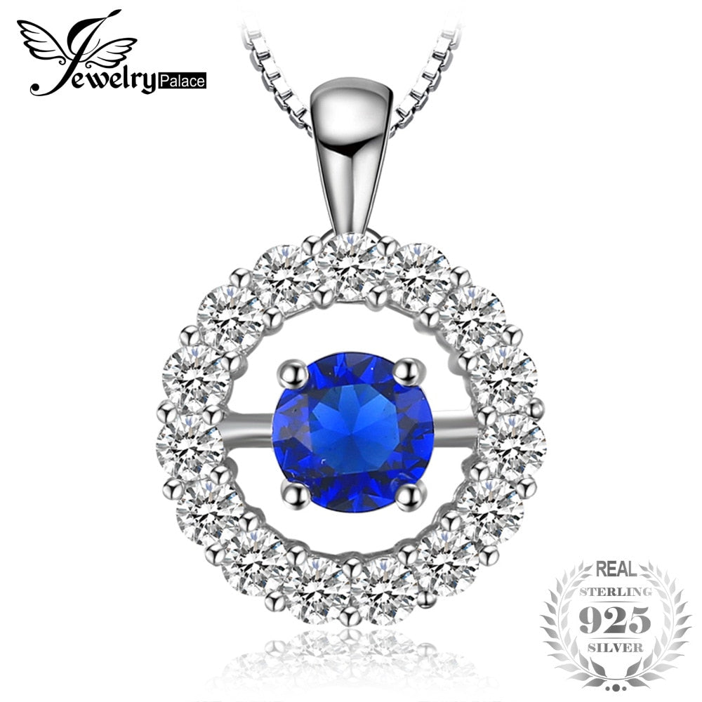 1ct Round Created Sapphire Halo Pendant Necklace 925 Sterling Silver 45cm Chain Necklace & Pendant Women Jewelry