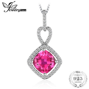 2.2ct Square Created Pink Sapphire Necklaces & Pendants Genuine 925 Sterling Silver 45cm Box Chain Fashion Jewelry