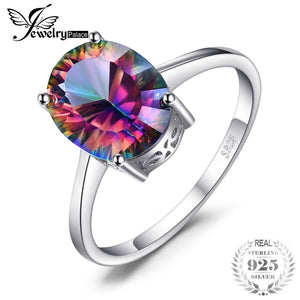 2.5ct Genuine Rainbow Fire Mystic Topaz Concave Oval Cut Ring For Women Solid 925 Sterling Silver Set