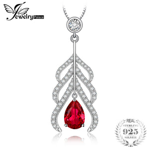 2.8ct Created Ruby Peacock Plume Teardrop Pendant Necklace 925 Sterling Silver 18 Inches Box Chain Gifts For Her