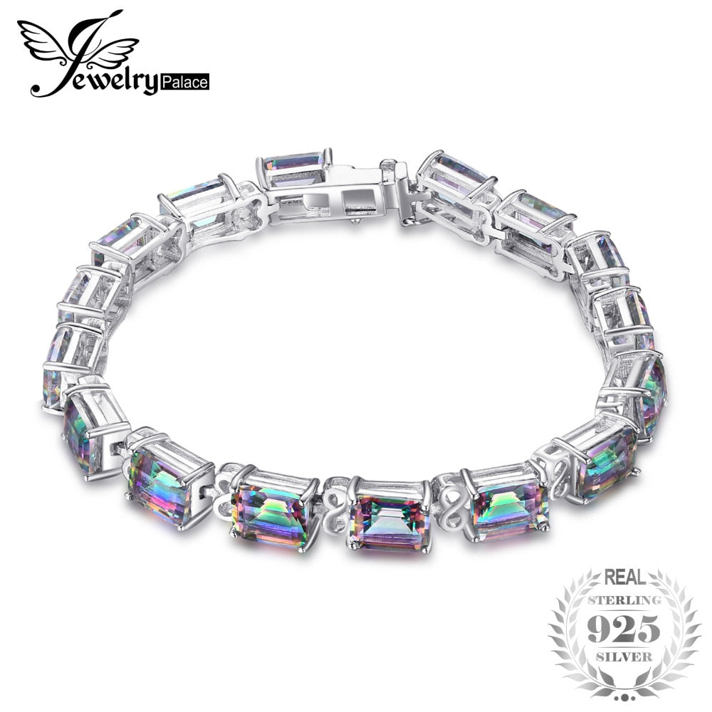 28ct Natural Fire Rainbow Mystic Topaz Bracelet For Women Gift Love Pure 925 Sterling Silver Fine Jewelry On Sale
