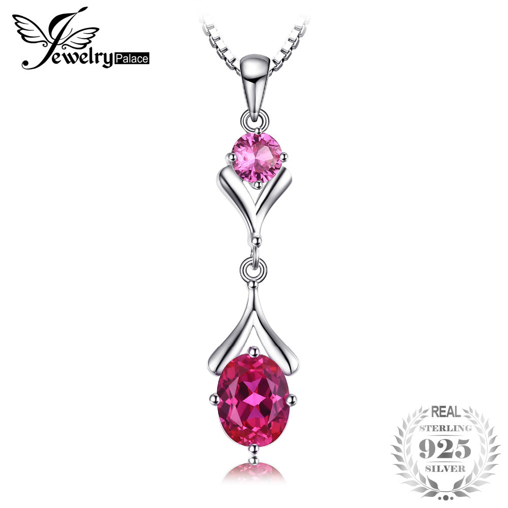 3.3ct Created Pink Sapphire Dangle Pendant Necklace 925 Sterling Silver 18 Inches Fine Necklace For fashion Women