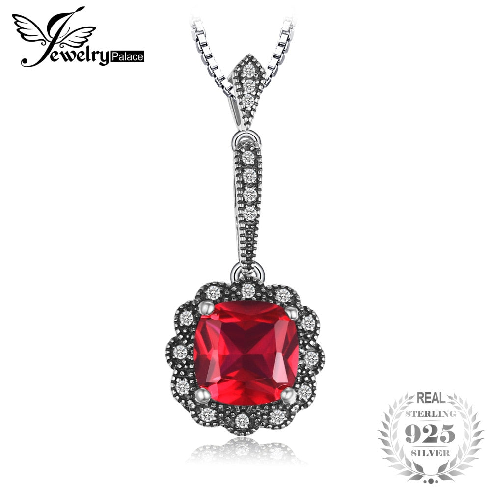 3.4ct Square Red Created Ruby Necklaces & Pendants 925 Sterling Silver Vintage Jewelry For Women Wedding Fine Gift