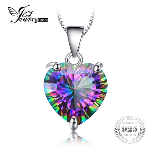 4.35ct Genuine Rainbow Fire Mystic Topaz Heart Pendant Solid 925 Sterling Silver Necklaces Fine Jewelry 45cm Chain