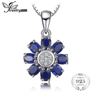 4.6ct Oval Shape Created Sapphire Flower Wraparound Pendant Necklace 925 Sterling Silver Include a 45cm Box Chain