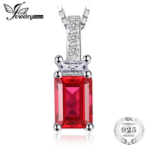Brand 4.3ct Emerald Cut Created Ruby CZ Pendant Necklace For Women 925 Sterling Silver Chain 45cm Box Fine Jewelry